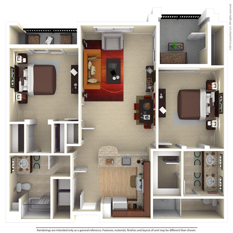 Floor plan for 2 beds, 2 baths, 1123 sqft